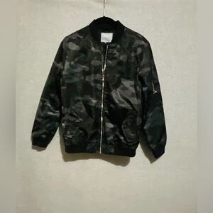 Forever 21 Kids Camo Bomber Jacket - Black & Green SZ M